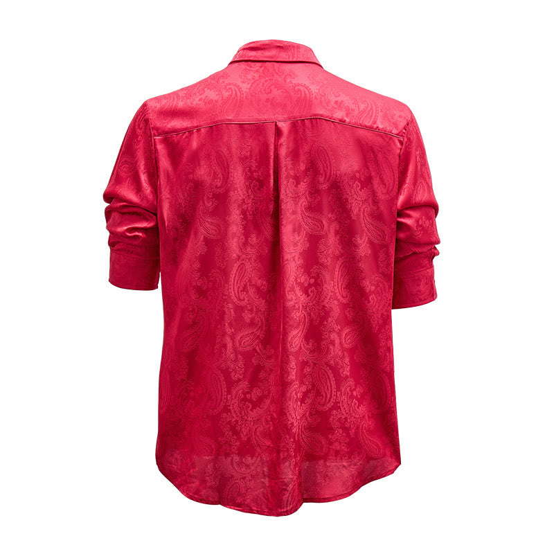 Men's British Retro Paisley Jacquard  Satin Wedding Shirt - image 11