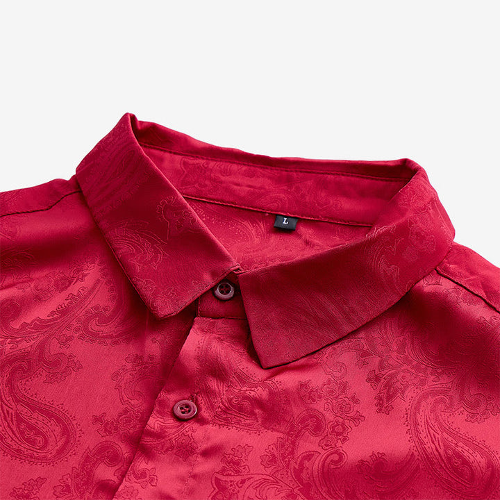 Men's British Retro Paisley Jacquard  Satin Wedding Shirt - image 12