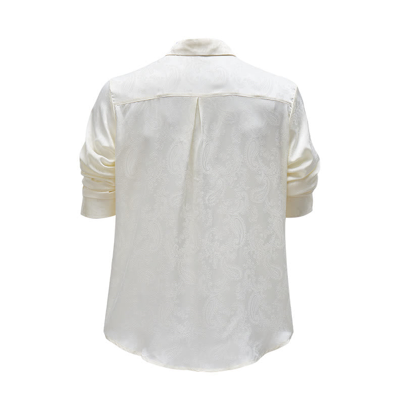 Men's British Retro Paisley Jacquard  Satin Wedding Shirt - image 17