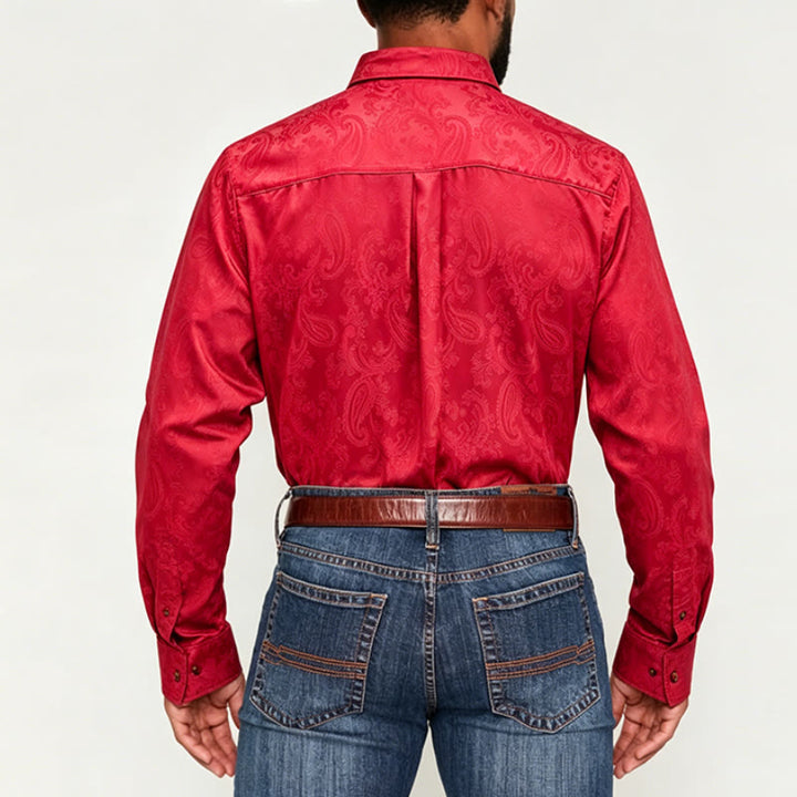 Men's British Retro Paisley Jacquard  Satin Wedding Shirt - image 3