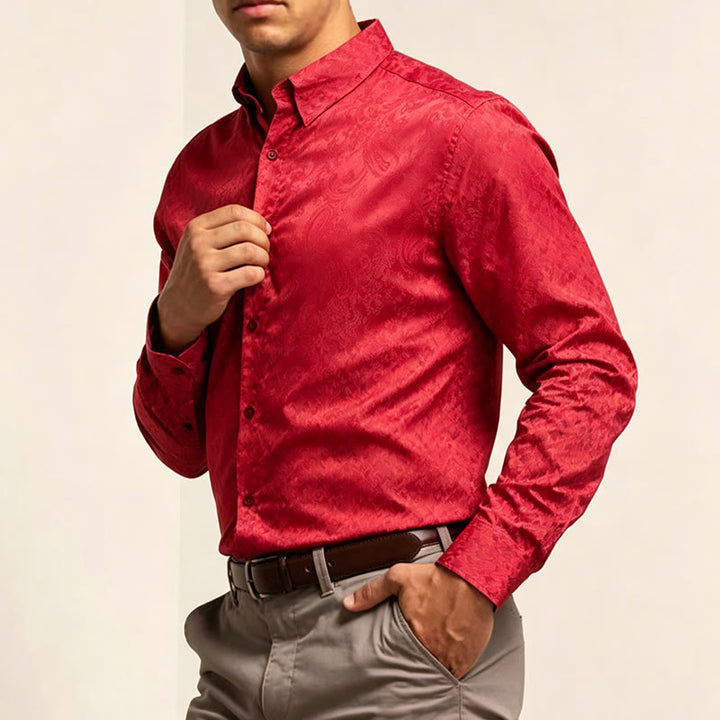 Men's British Retro Paisley Jacquard  Satin Wedding Shirt - image 2