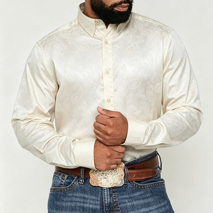 Men's British Retro Paisley Jacquard  Satin Wedding Shirt - image 5