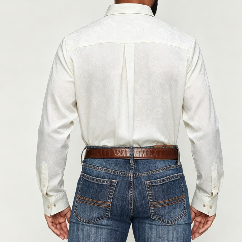 Men's British Retro Paisley Jacquard  Satin Wedding Shirt - image 7