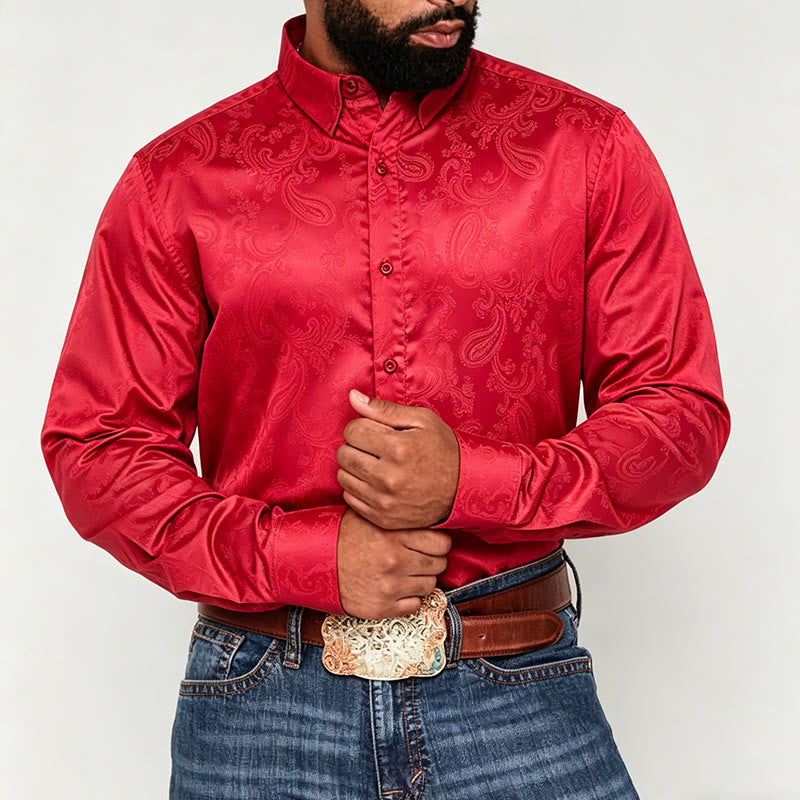 Men's British Retro Paisley Jacquard  Satin Wedding Shirt - image 1