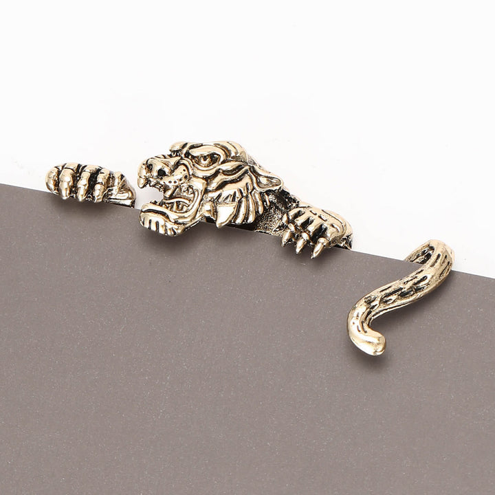 Ferocious Peeking Tiger Suit Pocket Square Holder - Antique Gold - image 7