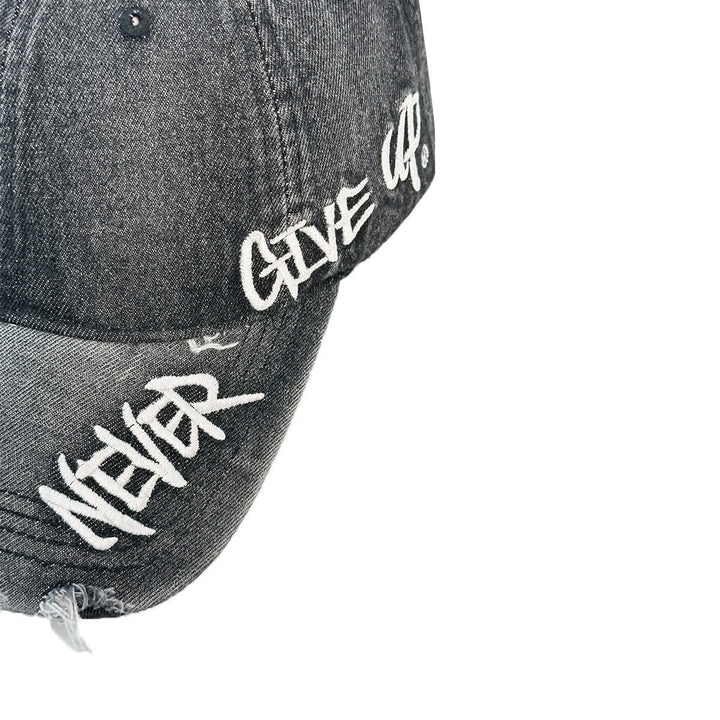Never Give Up Embroidery Faded Denim Baseball Cap - image 7