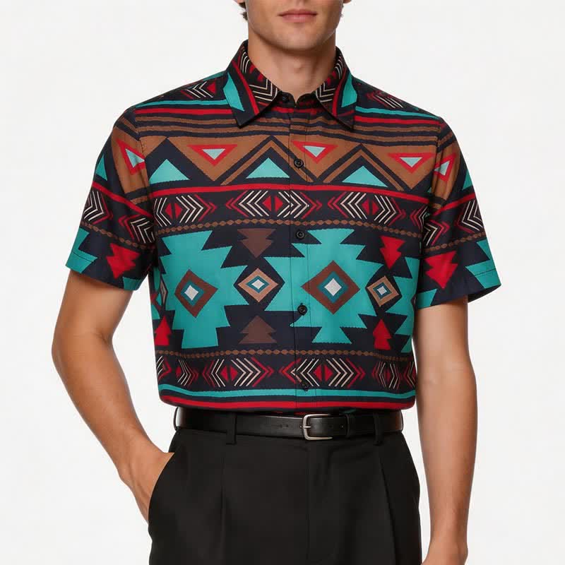 Men's Retro Southwest Aztec Geometric Print Western Shirt - image 1