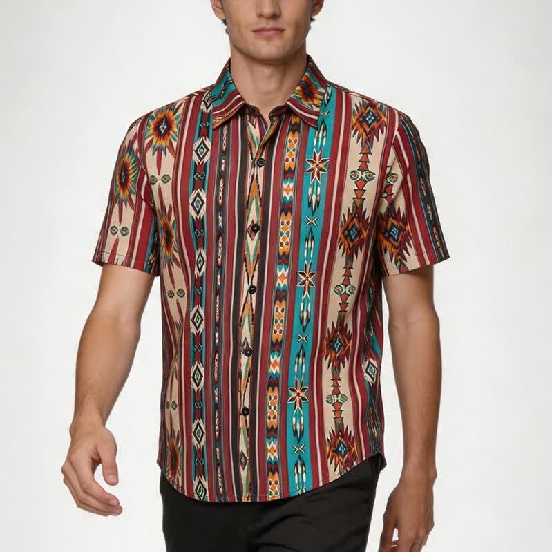 Men's Terracotta Aztec Stripe Print Western Shirt - image 1