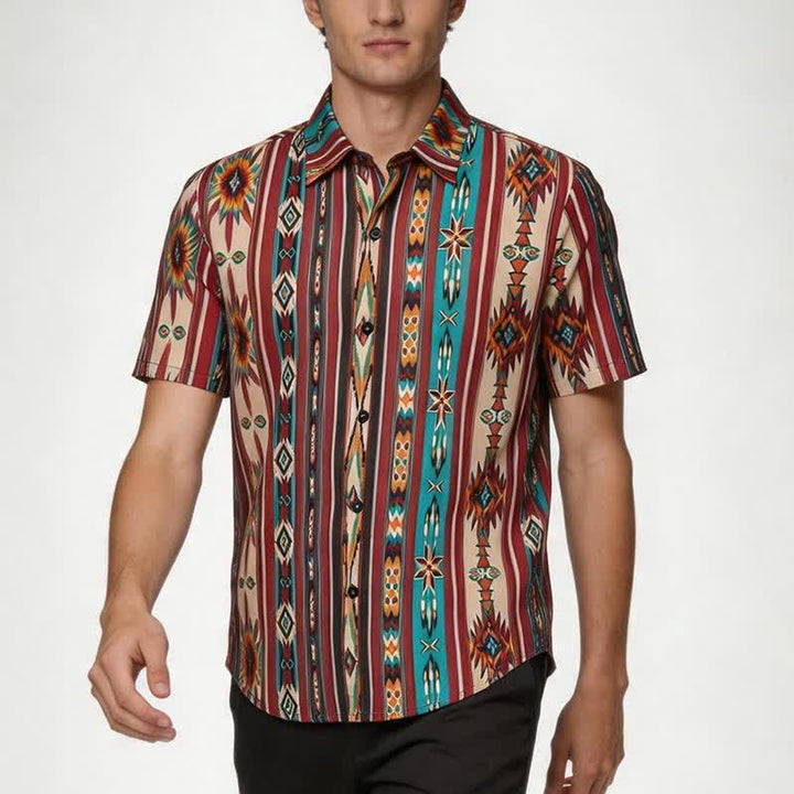 Men's Terracotta Aztec Stripe Print Western Shirt - image 1