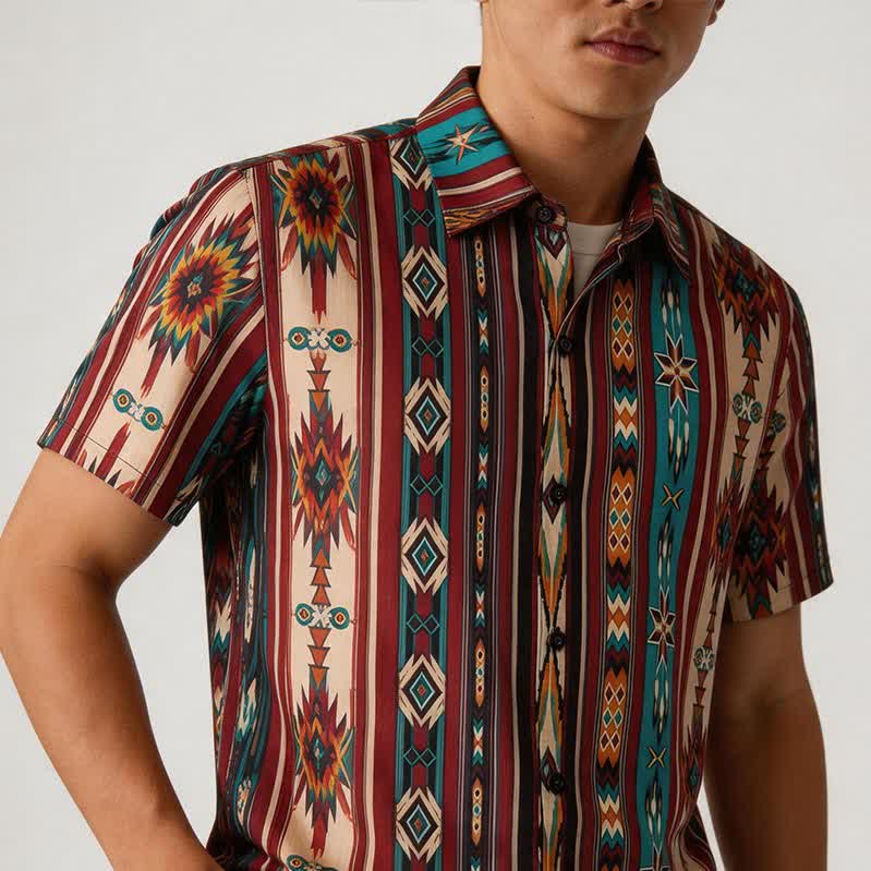 Men's Terracotta Aztec Stripe Print Western Shirt - image 2