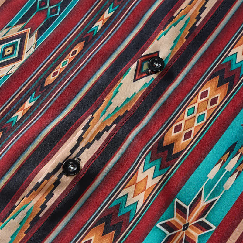 Men's Terracotta Aztec Stripe Print Western Shirt - image 4