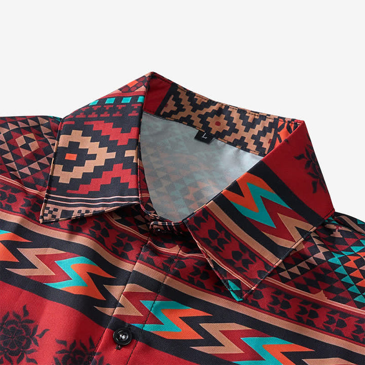 Men's Bold Red Aztec Stripe Print Western Shirt - image 4