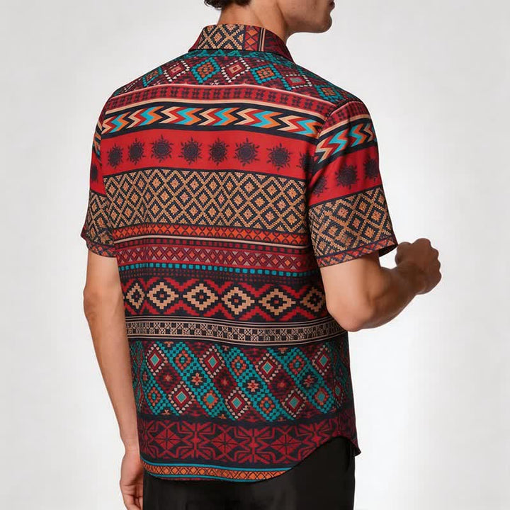Men's Bold Red Aztec Stripe Print Western Shirt - image 2