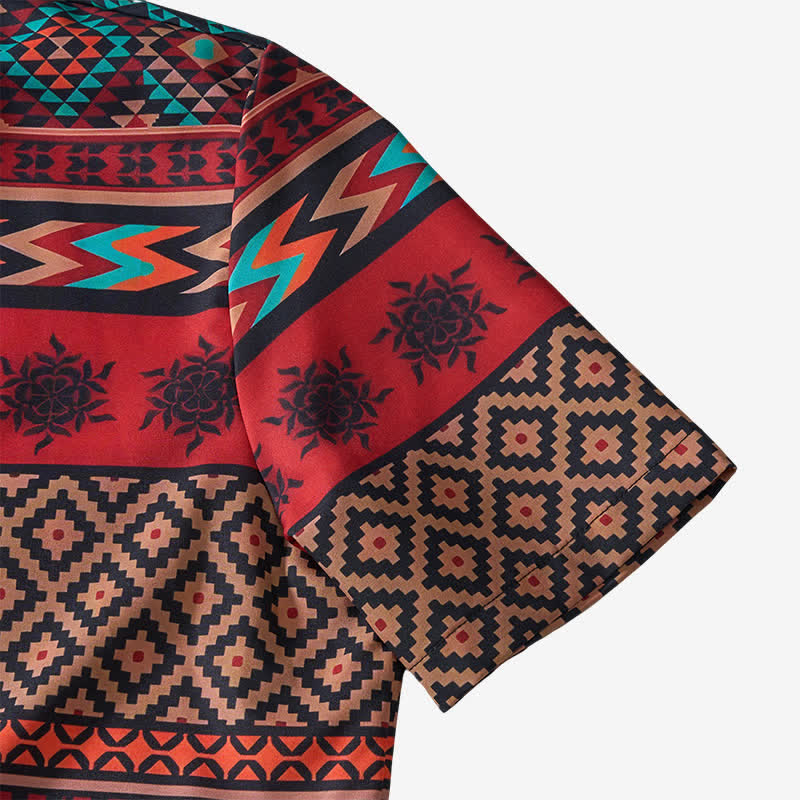 Men's Bold Red Aztec Stripe Print Western Shirt - image 8