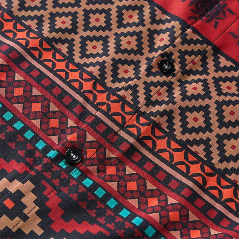 Men's Bold Red Aztec Stripe Print Western Shirt - image 5