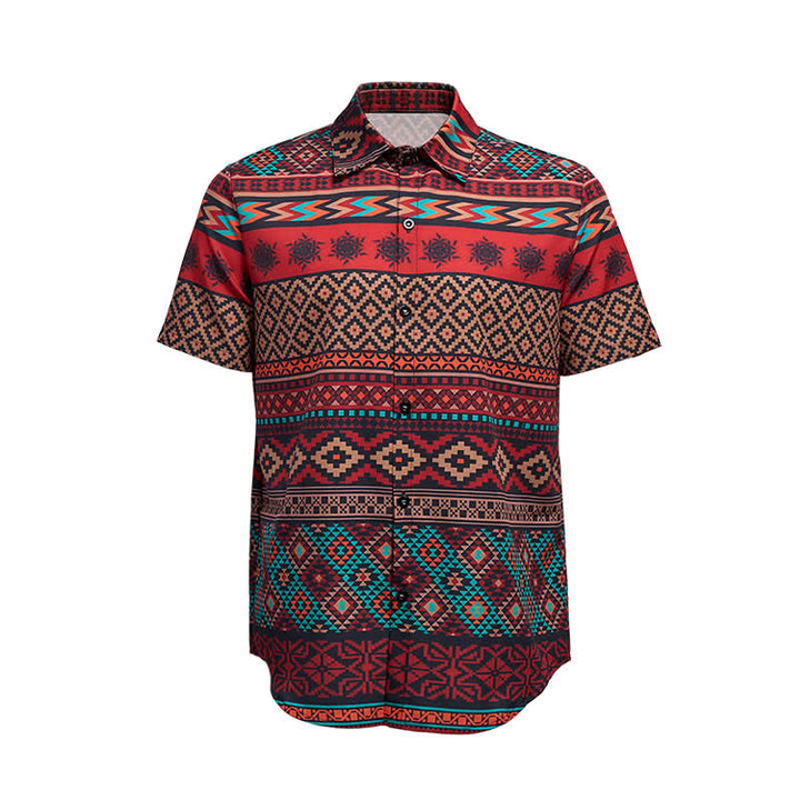 Men's Bold Red Aztec Stripe Print Western Shirt - image 9