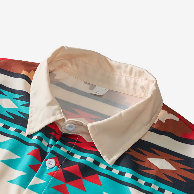 Men's Cream & Turquoise Aztec Print Casual Western Shirt - image 4