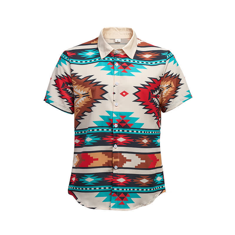 Men's Cream & Turquoise Aztec Print Casual Western Shirt - image 9