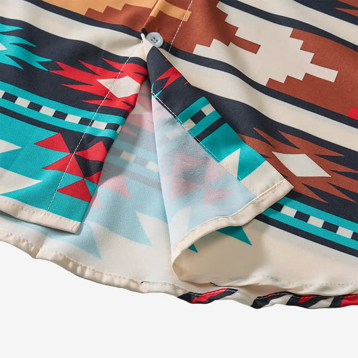 Men's Cream & Turquoise Aztec Print Casual Western Shirt - image 7