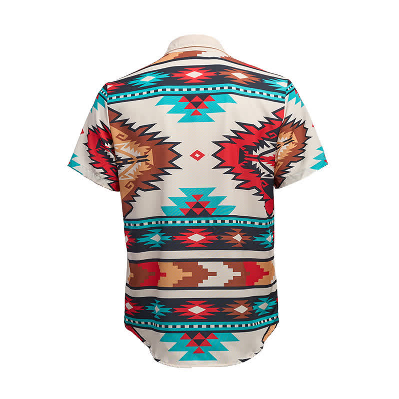 Men's Cream & Turquoise Aztec Print Casual Western Shirt - image 10
