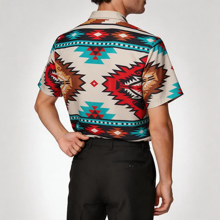 Men's Cream & Turquoise Aztec Print Casual Western Shirt - image 2