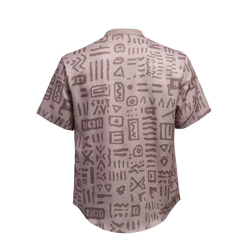 Men's Taupe Beige Tribal Symbol Print Ethnic Shirt - image 10