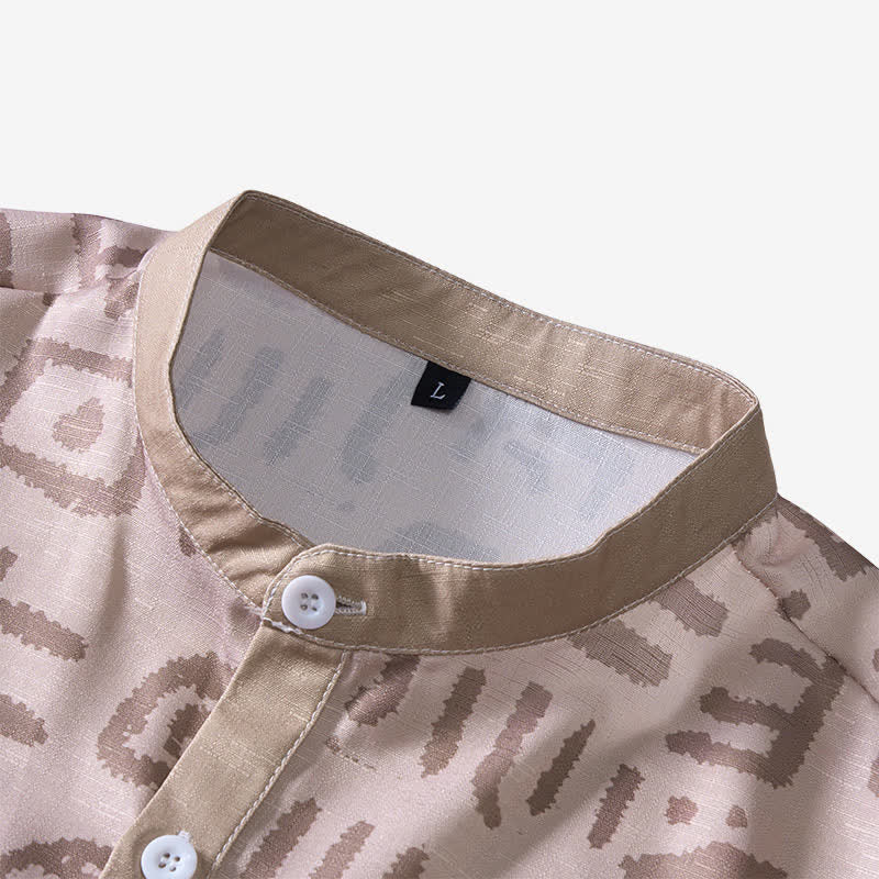 Men's Taupe Beige Tribal Symbol Print Ethnic Shirt - image 4