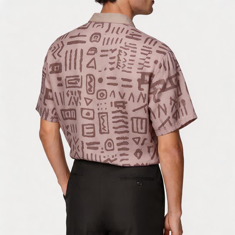 Men's Taupe Beige Tribal Symbol Print Ethnic Shirt - image 2