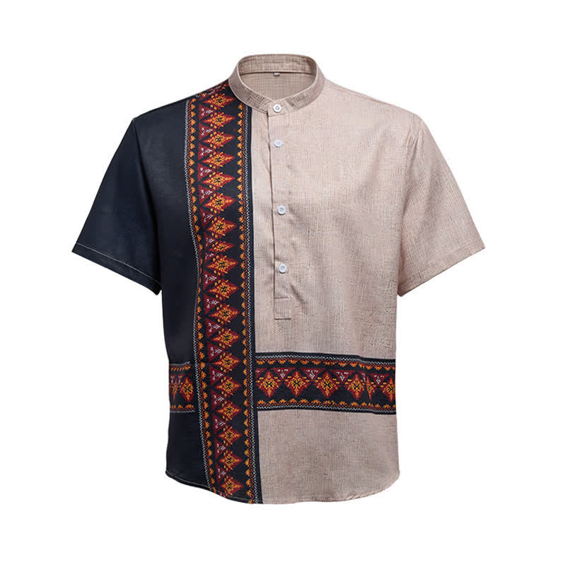 Men's Asymmetric Tribal Print Linen-Blend Ethnic Shirt - image 9