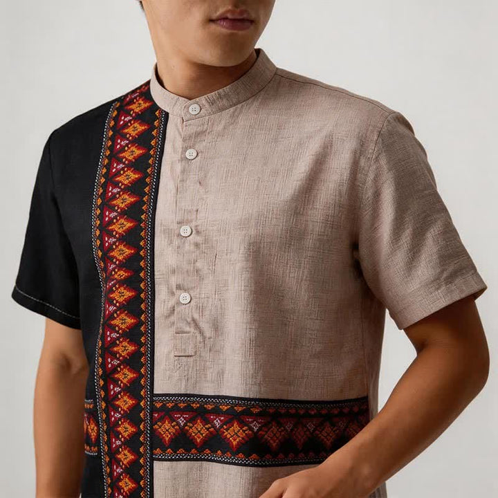 Men's Asymmetric Tribal Print Linen-Blend Ethnic Shirt - image 3