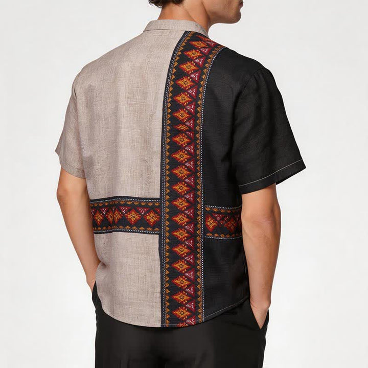 Men's Asymmetric Tribal Print Linen-Blend Ethnic Shirt - image 2