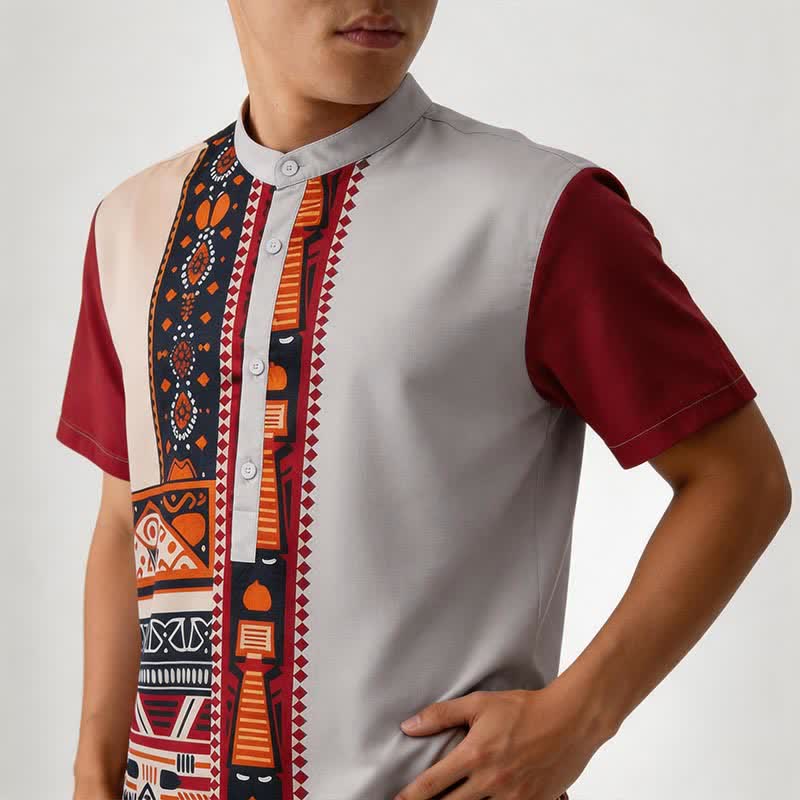 Men's Southwest Inspired Patchwork Summer Ethnic Shirt - image 3
