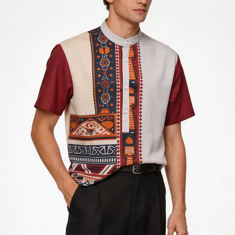 Men's Southwest Inspired Patchwork Summer Ethnic Shirt - image 1