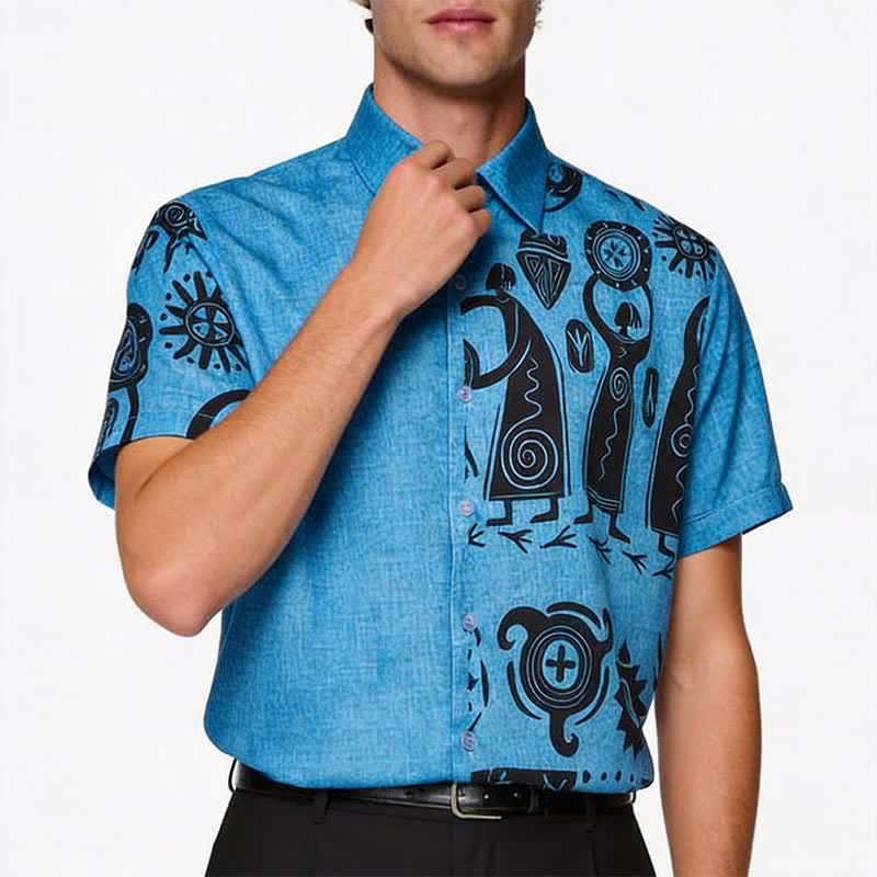 Men's Southwest Cave Art Inspired Print Ethnic Shirt - image 3