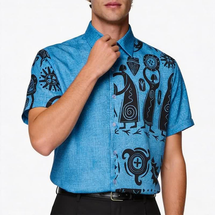 Men's Southwest Cave Art Inspired Print Ethnic Shirt - image 3