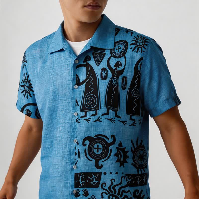 Men's Southwest Cave Art Inspired Print Ethnic Shirt - image 1