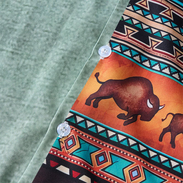 Men's Desert Petroglyph Bison Split Print Ethnic Shirt - image 5