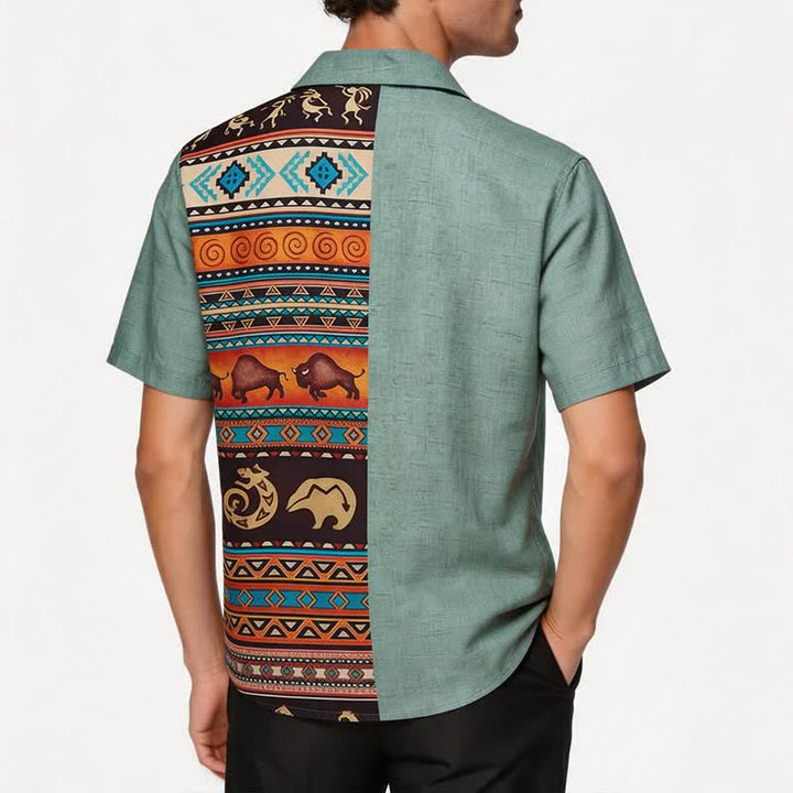 Men's Desert Petroglyph Bison Split Print Ethnic Shirt - image 2