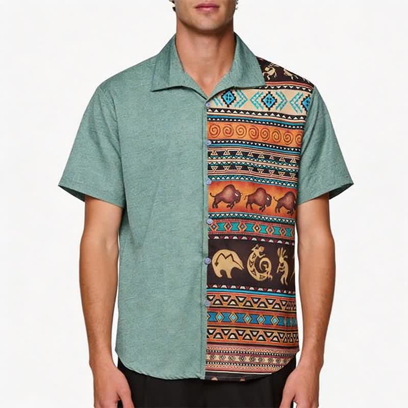 Men's Desert Petroglyph Bison Split Print Ethnic Shirt - image 1