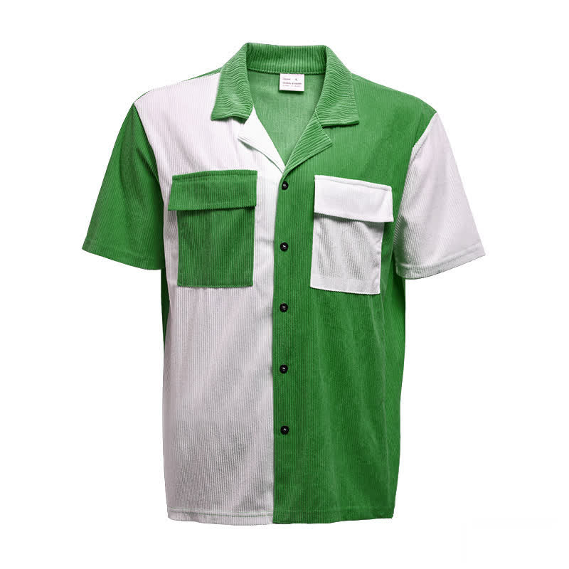 Men's Two-Tone Color Block Short Sleeve Corduroy Shirt - image 1