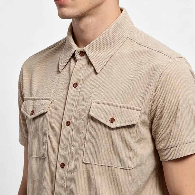 Men's Solid Color Dual Chest Pockets Workwear Corduroy Shirt - image 1