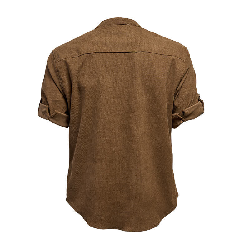 Men's Minimalist Button-Down Stand Collar Corduroy Shirt - image 13