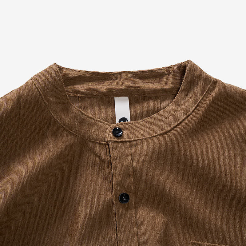 Men's Minimalist Button-Down Stand Collar Corduroy Shirt - image 7