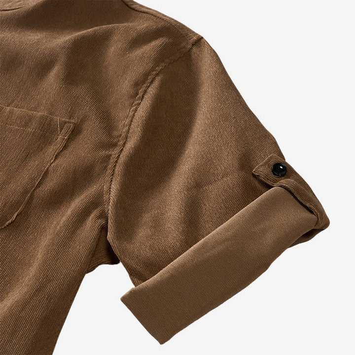 Men's Minimalist Button-Down Stand Collar Corduroy Shirt - image 11