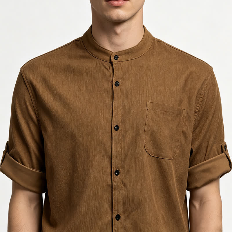 Men's Minimalist Button-Down Stand Collar Corduroy Shirt - image 1
