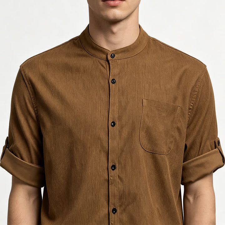 Men's Minimalist Button-Down Stand Collar Corduroy Shirt - image 1
