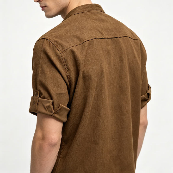 Men's Minimalist Button-Down Stand Collar Corduroy Shirt - image 2