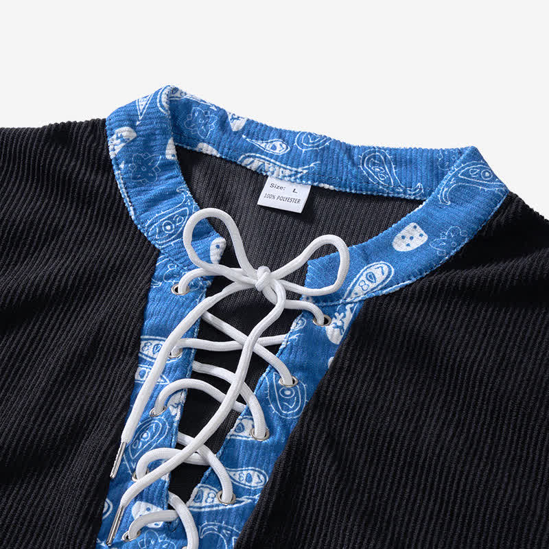 Men's Urban Paisley Trim Lace-Up Corduroy Shirt - image 4