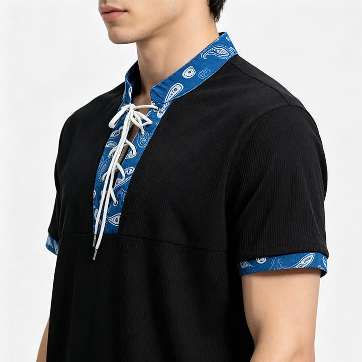 Men's Urban Paisley Trim Lace-Up Corduroy Shirt - image 3