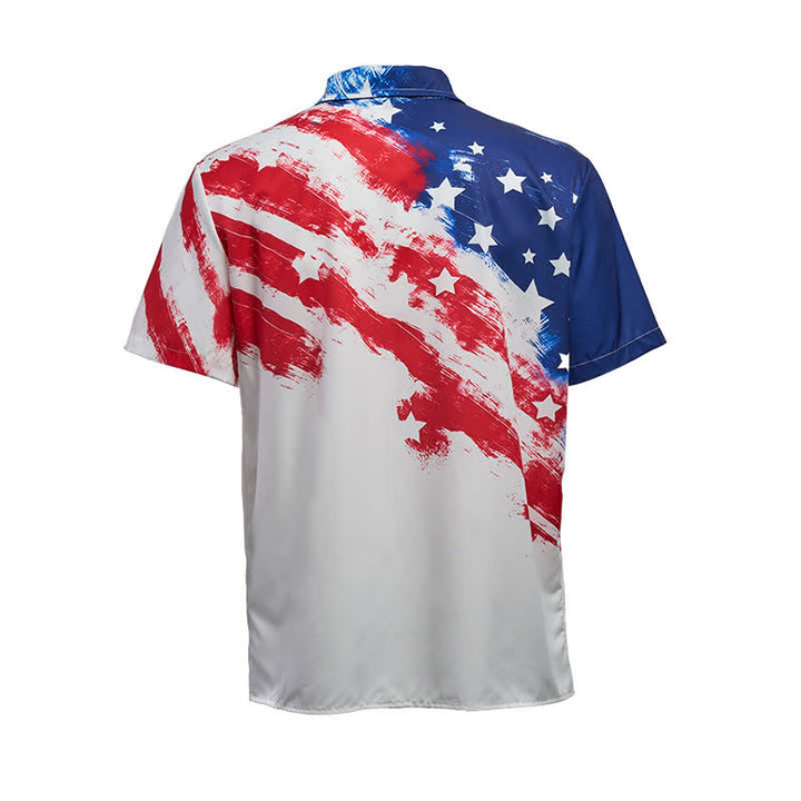 Vintage American Flag Brushstroke Print Short Sleeve Shirt - image 10